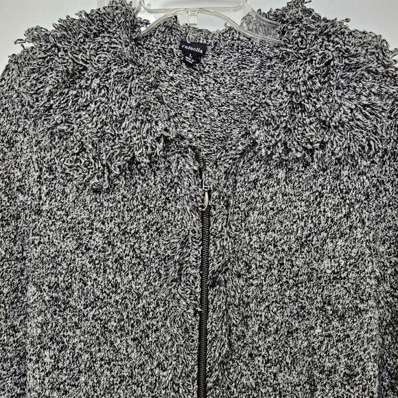 Rafaella Sweater Women's Lg Black White Full Zip Fringe Collar Long Sleeve VGUC - Picture 6 of 10